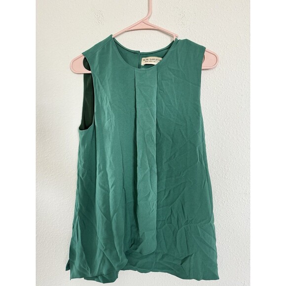 MM Lafleur Green Sleeveless Tanktop Blouse Business Pleated Lined Top Size M - Picture 1 of 5